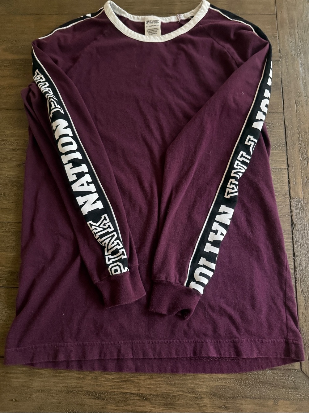 PINK Victoria's Secret Crewneck Tee - Plum with White Trim XS